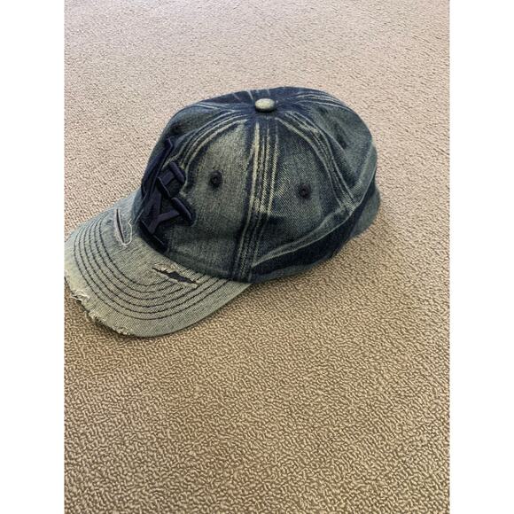 Nyc Men's One Size Blue Denim Distressed Baseball Hat - Picture 6 of 7